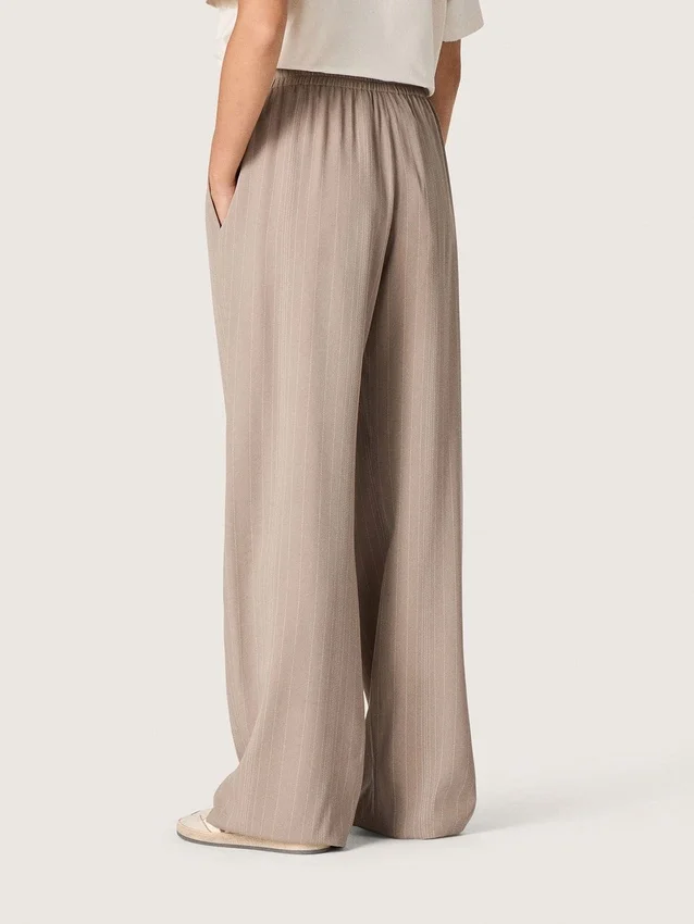Damenhose aus grauer Wollmischung mit Nadelstreifenmuster und elastischem Bund
