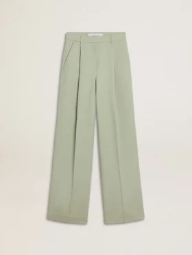 Damenhose aus salbeigrüner Wolle