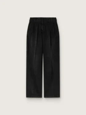 Damenhose aus schwarzem Baumwoll-Denim mit Lived-In-Optik
