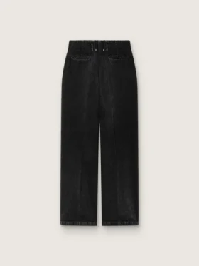 Damenhose aus schwarzem Baumwoll-Denim mit Lived-In-Optik