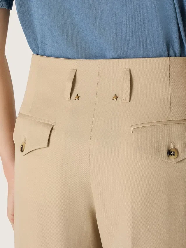 Damenhose aus Wollgabardine in Sand