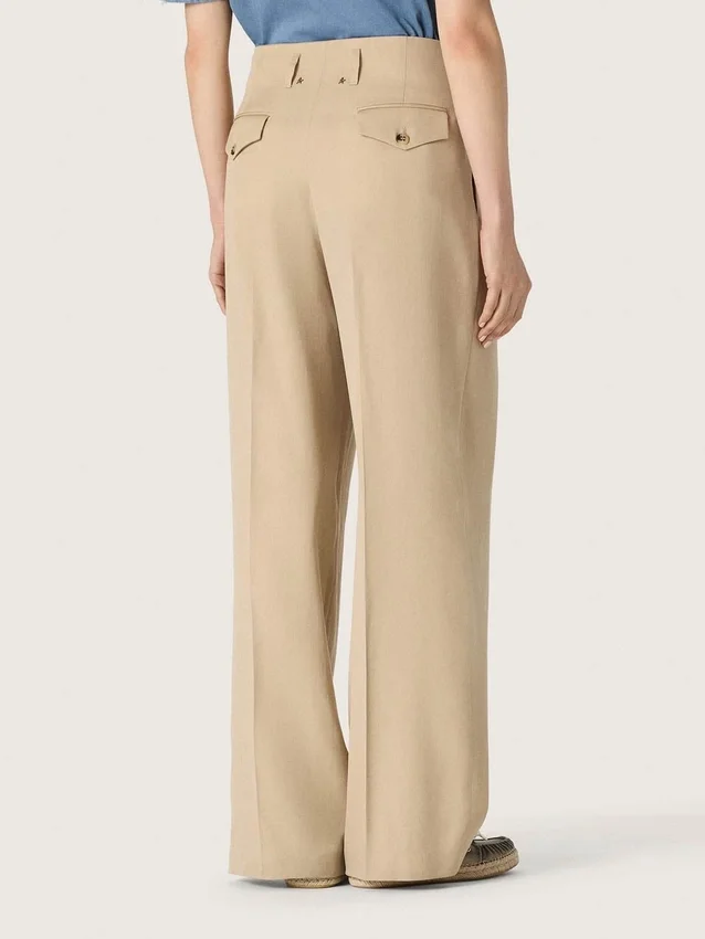 Damenhose aus Wollgabardine in Sand