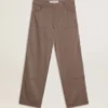Damenhose aus Wollmischung in hellbraunem Mikro-Chevron-Muster