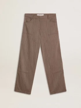 Damenhose aus Wollmischung in hellbraunem Mikro-Chevron-Muster