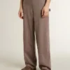 Damenhose aus Wollmischung in hellbraunem Mikro-Chevron-Muster