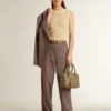 Damenhose aus Wollmischung in hellbraunem Mikro-Chevron-Muster