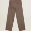 Damenhose aus Wollmischung in hellbraunem Mikro-Chevron-Muster