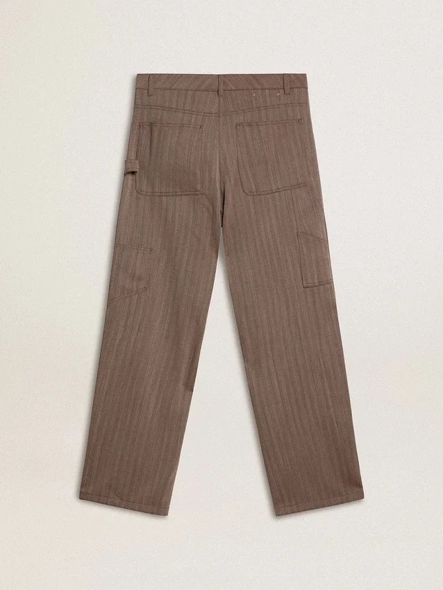 Damenhose aus Wollmischung in hellbraunem Mikro-Chevron-Muster