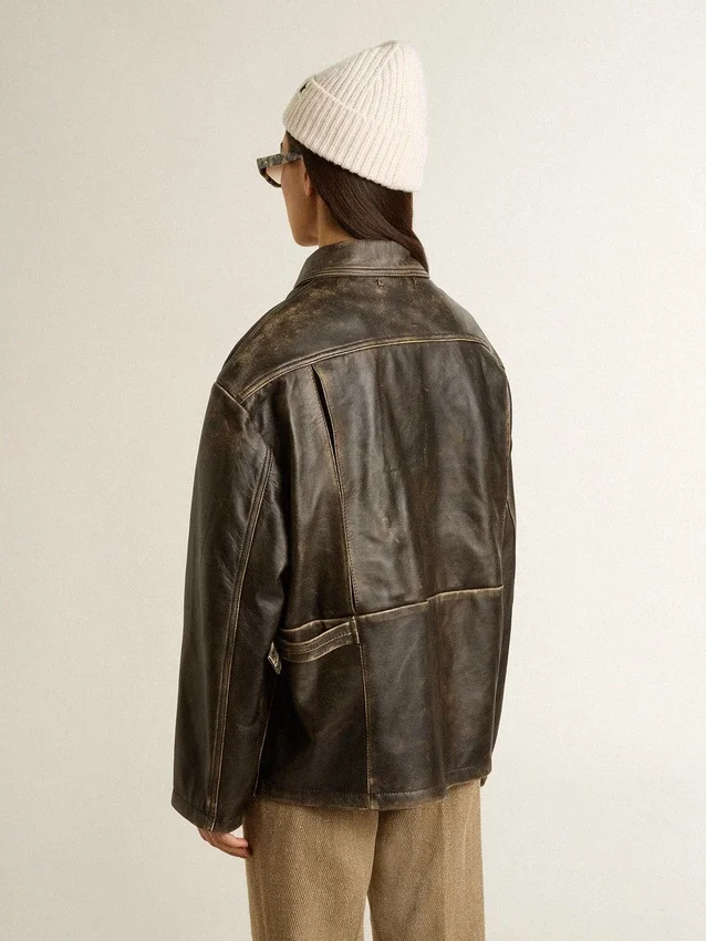 Damenjacke aus gealtertem braunem Nappaleder