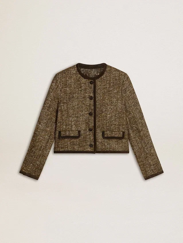 Damenjacke «Journey» aus Wolltweed mit kaffeefarbenen Wildlederdetails