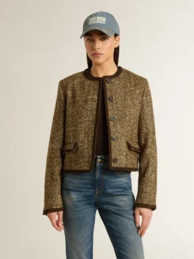 Damenjacke «Journey» aus Wolltweed mit kaffeefarbenen Wildlederdetails