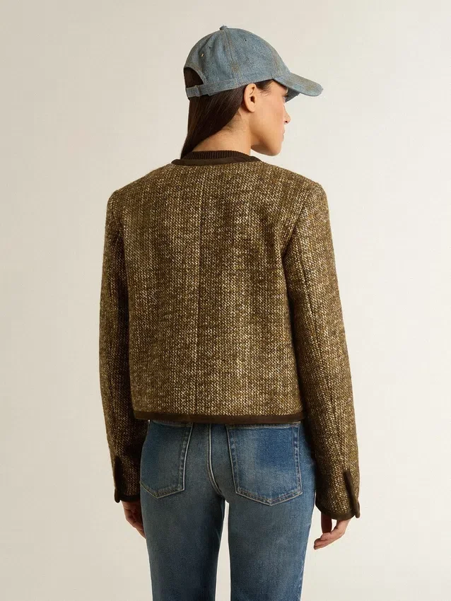 Damenjacke «Journey» aus Wolltweed mit kaffeefarbenen Wildlederdetails