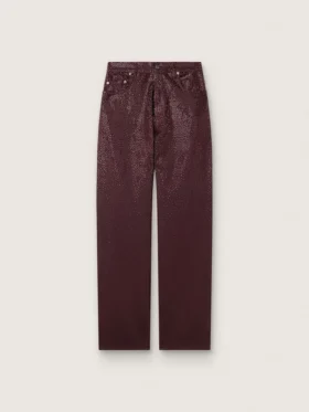 Damenjeans aus burgunderrotem Denim mit Kristallen im Farbverlauf