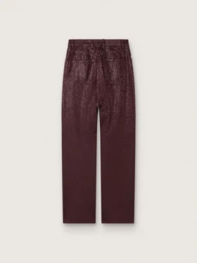 Damenjeans aus burgunderrotem Denim mit Kristallen im Farbverlauf