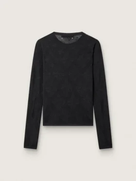 Damenpullover mit Rundhalsausschnitt und schwarzem Blumen-Jacquardmuster