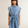 Denim-Kleid für Mädchen mit Knoten vorne und Stickerei