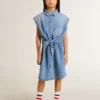 Denim-Kleid für Mädchen mit Knoten vorne und Stickerei
