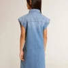 Denim-Kleid für Mädchen mit Knoten vorne und Stickerei