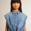 Denim-Kleid für Mädchen mit Knoten vorne und Stickerei