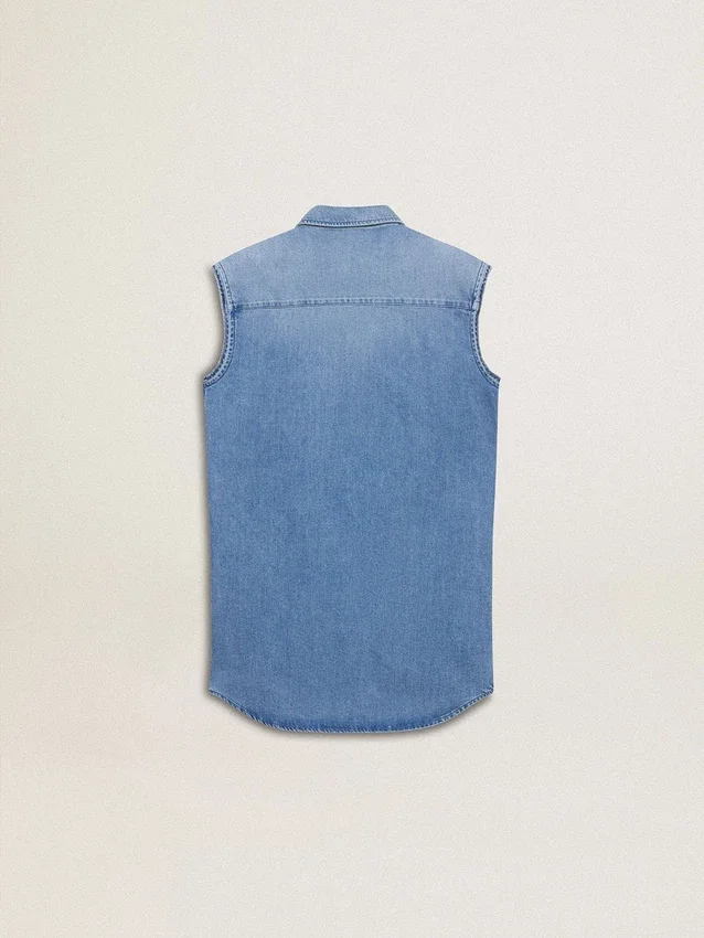 Denim-Kleid für Mädchen mit Knoten vorne und Stickerei