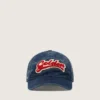 Denimblaue Baseballkappe mit rot-weissem Frottee-«Golden»-Aufnäher