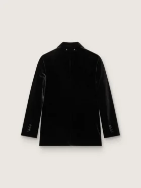 Doppelreihige Damenjacke aus schwarzem Samt mit schwarzen Satinrevers