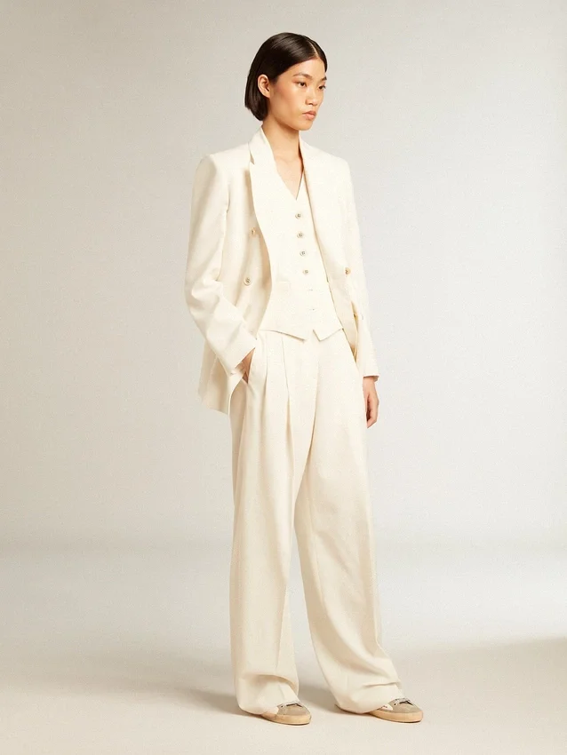 Doppelreihiger Blazer für Damen in gealtertem Weiss