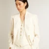 Doppelreihiger Blazer für Damen in gealtertem Weiss