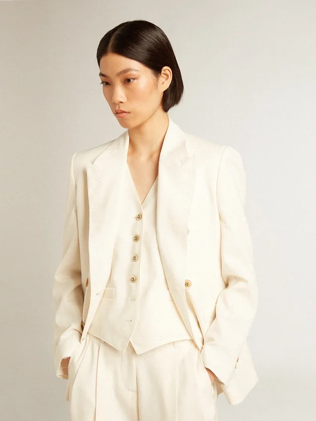 Doppelreihiger Blazer für Damen in gealtertem Weiss