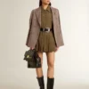 Doppelreihiger Damen-Blazer aus beiger Chevron-Wollmischung