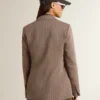 Doppelreihiger Damen-Blazer aus beiger Chevron-Wollmischung