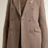 Doppelreihiger Damen-Blazer aus beiger Chevron-Wollmischung