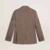 Doppelreihiger Damen-Blazer aus beiger Chevron-Wollmischung