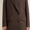 Doppelreihiger Damen-Blazer aus dunkelbrauner Wolle mit feinem Streifenmuster
