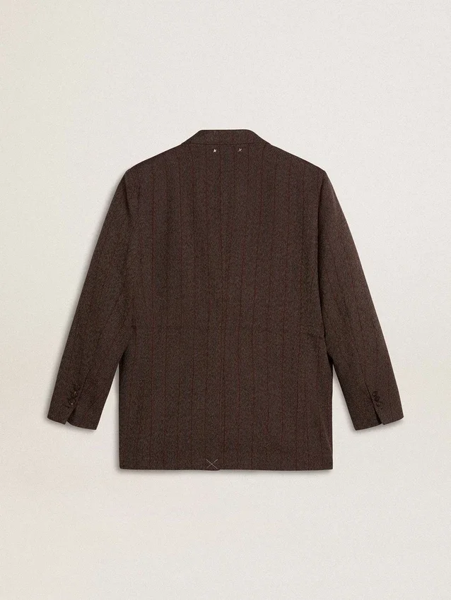 Doppelreihiger Damen-Blazer aus dunkelbrauner Wolle mit feinem Streifenmuster