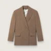 Doppelreihiger Damen-Blazer aus taubengrauer Chevron-Wollmischung
