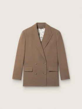 Doppelreihiger Damen-Blazer aus taubengrauer Chevron-Wollmischung