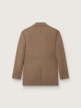 Doppelreihiger Damen-Blazer aus taubengrauer Chevron-Wollmischung
