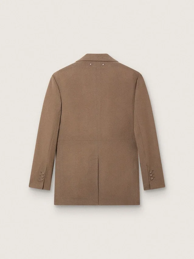 Doppelreihiger Damen-Blazer aus taubengrauer Chevron-Wollmischung