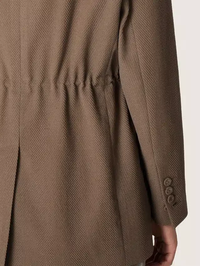 Doppelreihiger Damen-Blazer aus taubengrauer Chevron-Wollmischung