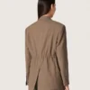 Doppelreihiger Damen-Blazer aus taubengrauer Chevron-Wollmischung