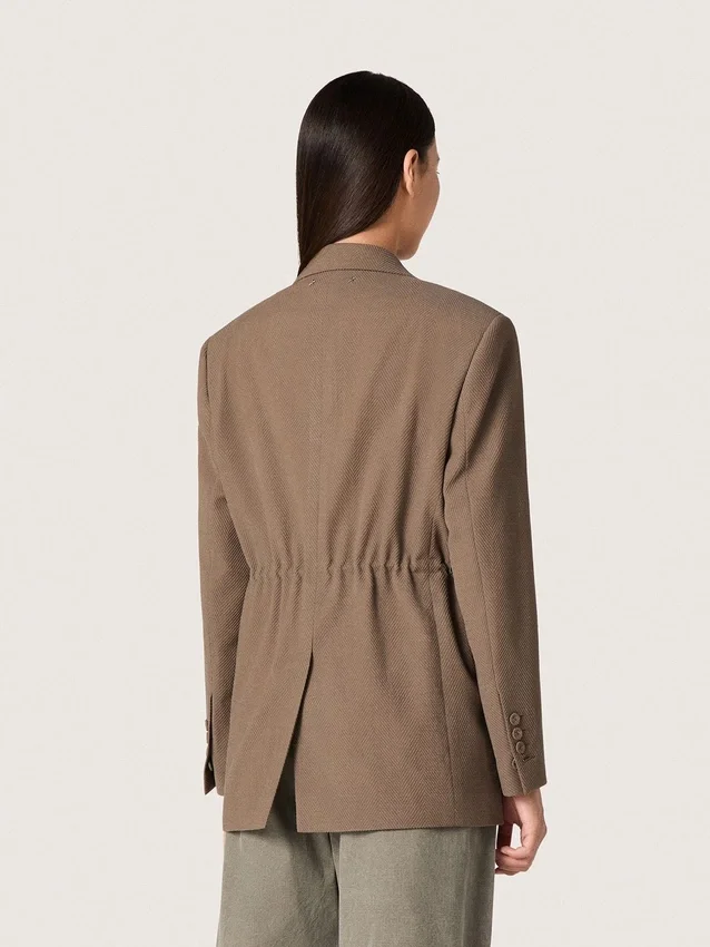 Doppelreihiger Damen-Blazer aus taubengrauer Chevron-Wollmischung