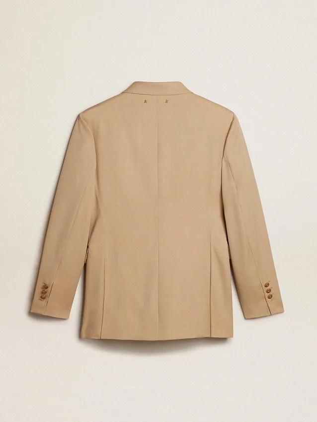 Doppelreihiger Damen-Blazer in Sand mit goldenen Wappenknöpfen