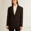 Dunkelblaue Blazerjacke aus Wollmischung für Damen