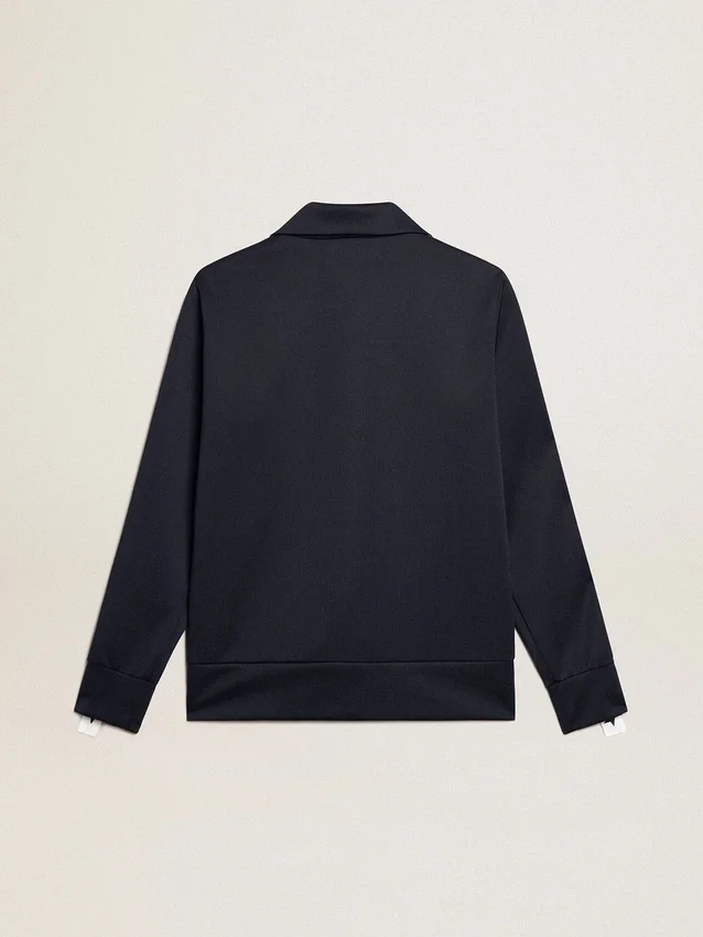 Dunkelblaues Sweatshirt mit Reissverschluss, weissem Streifen und kontrastierenden Sternen