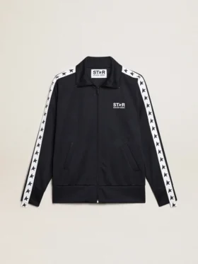 Dunkelblaues Sweatshirt mit weissem Streifen und kontrastierenden blauen Sternen