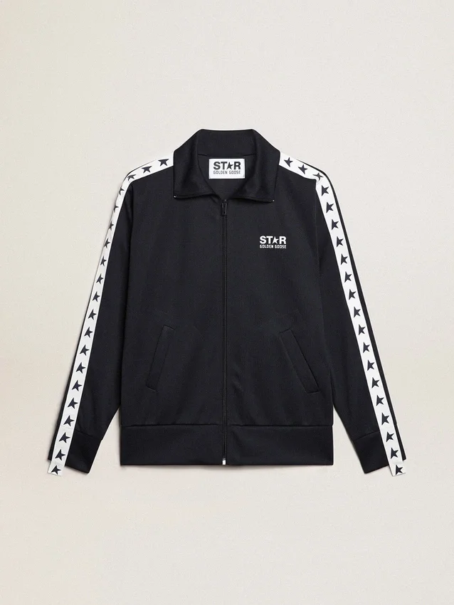 Dunkelblaues Sweatshirt mit weissem Streifen und kontrastierenden blauen Sternen
