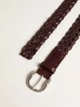 Dunkelbrauner, geflochtener Herrengürtel aus Leder