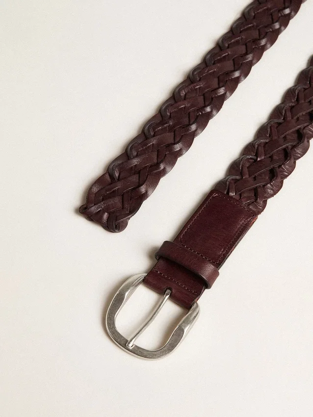Dunkelbrauner, geflochtener Herrengürtel aus Leder