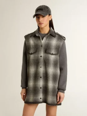 Dunkelgraues Hemdkleid aus Wollmischung für Damen